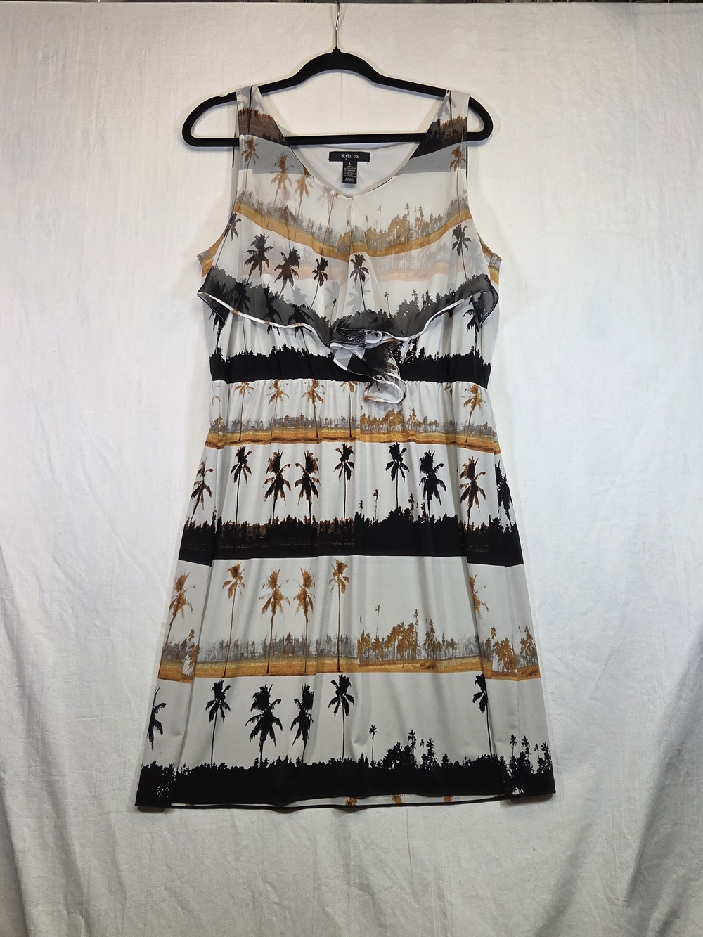Style & Co Palm Tree Tropical Ruffle Midi Dress Large Sunset Print. #0350
